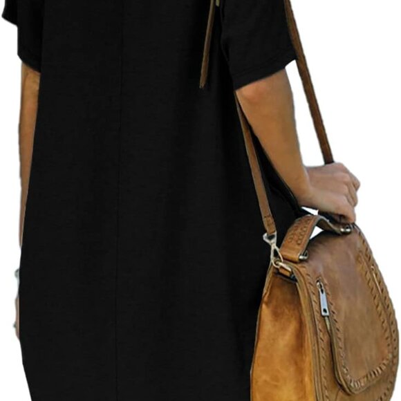 Women’s Casual T Shirt Dress with Pockets Summer Short Sleeve Loose Fit - Picture 3 of 4